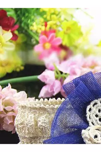 Akinoskids Soft Elastic Lace Chiffon Blue Flower  Newborn Babygirl Headband