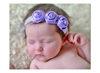 Akinoskids Light Purple 3 Rosset Flower Elastic Newborn Babygirl Soft Headband 1