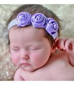 Akinoskids Light Purple 3 Rosset Flower Elastic Newborn Babygirl Soft Headband
