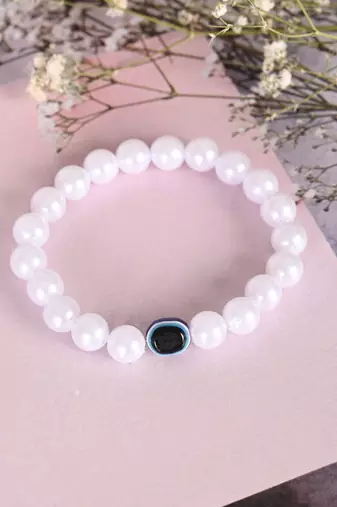 Unisex white evil eye crystal elasticated bracelet