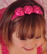 Akinoskids Fuschia Pink 3 Rosset Flower Elastic Newborn Babygirl Soft Headband