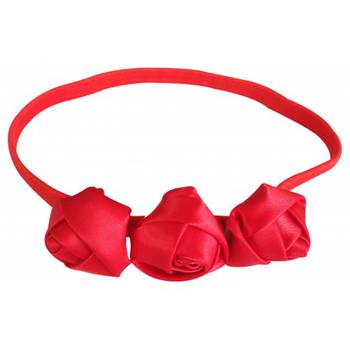 Akinoskids Red 3 Rosset Flower Elastic Newborn Babygirl Soft Headband 2