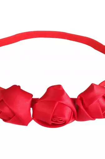 Akinoskids Red 3 Rosset Flower Elastic Newborn Babygirl Soft Headband