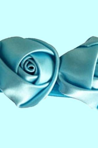 Akinoskids Aqua Blue 3 Rosset Flower Elastic Newborn Babygirl Soft Headband