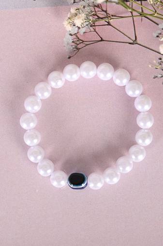 Unisex white evil eye crystal elasticated bracelet