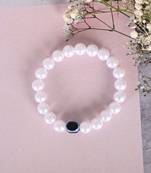 Unisex white evil eye crystal elasticated bracelet