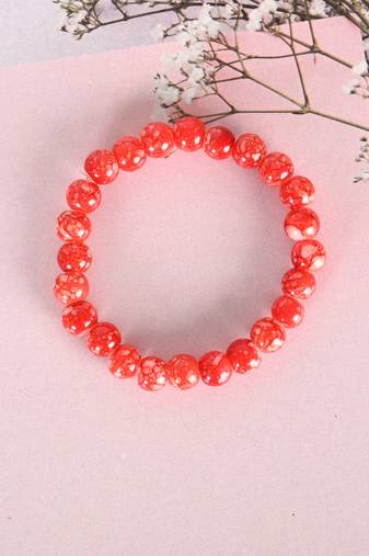 Unisex red marbel crystal elasticated bracelet
