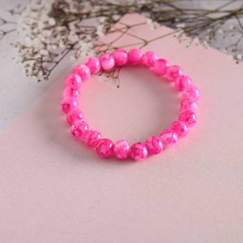 Unisex pink marble crystal beaded elasticated bracelet 1