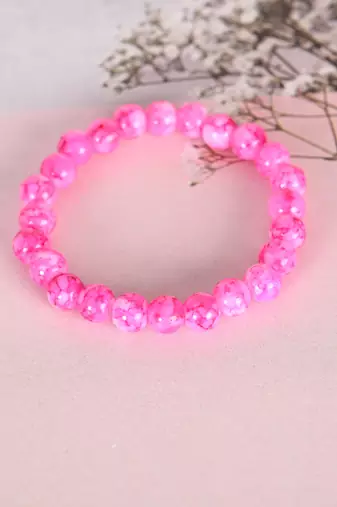 Unisex pink marble crystal beaded elasticated bracelet