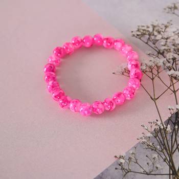 Unisex pink marble crystal beaded elasticated bracelet 5