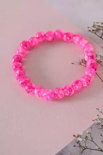 Unisex pink marble crystal beaded elasticated bracelet