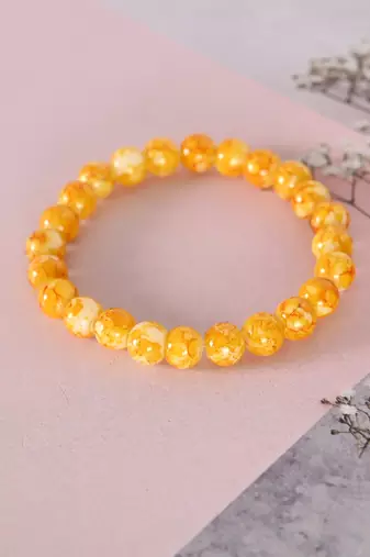Unisex yellow marbel crystal elasticated bracelet