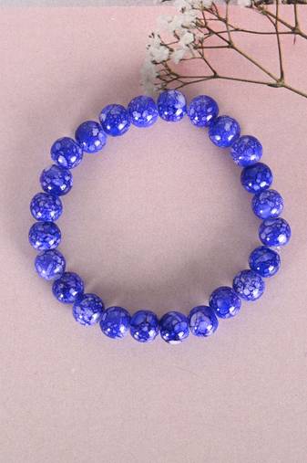 Unisex blue marbel crystal elasticated bracelet
