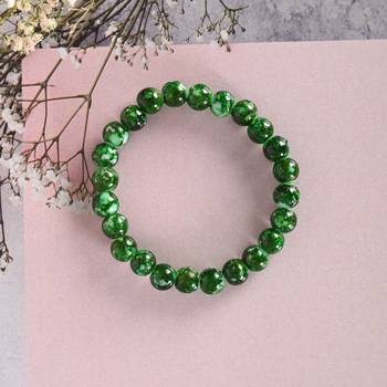 Unisex green marble crystal beaded elasticated bracelet 1