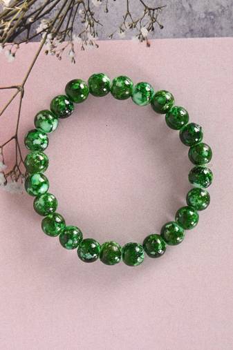Unisex green marble crystal beaded elasticated bracelet