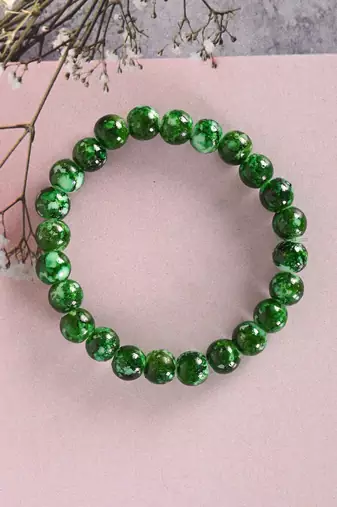 Unisex green marble crystal beaded elasticated bracelet