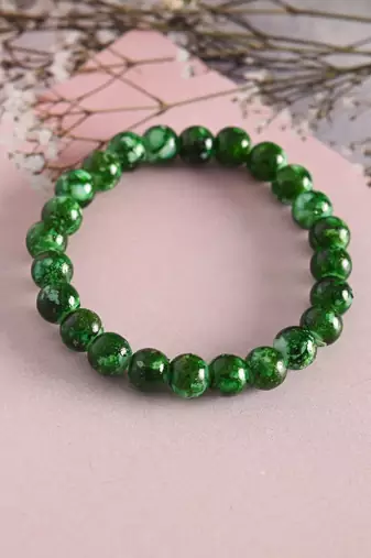 Unisex green marble crystal beaded elasticated bracelet