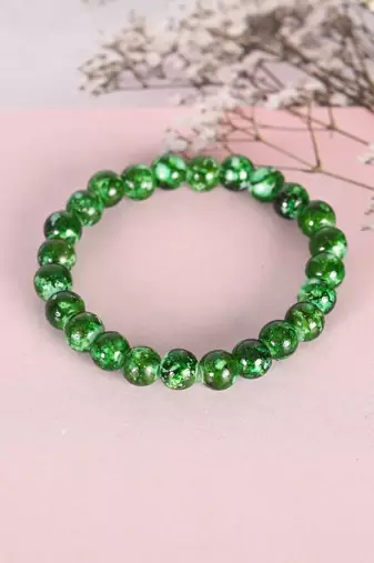 Unisex green marble crystal beaded elasticated bracelet