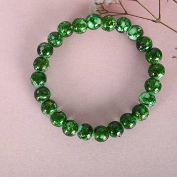 Unisex green marble crystal beaded elasticated bracelet 4
