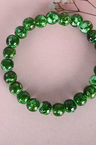 Unisex green marble crystal beaded elasticated bracelet