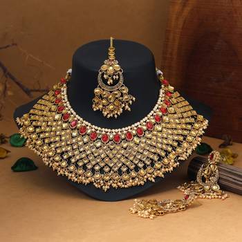 Red & gold color kundan necklace set 1