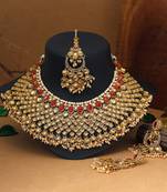 Red & gold color kundan necklace set