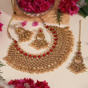 Red & gold color kundan necklace set 2