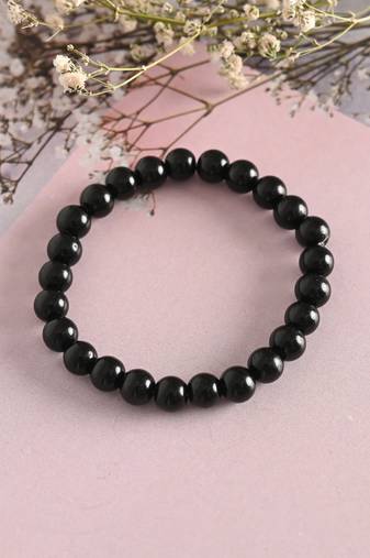 Unisex black marbel crystal elasticated bracelet