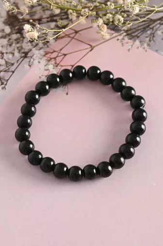 Unisex black marbel crystal elasticated bracelet