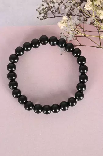 Unisex black marbel crystal elasticated bracelet