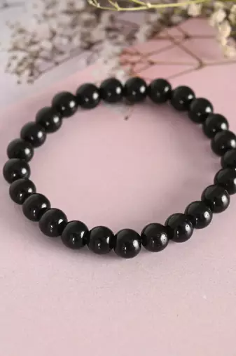 Unisex black marbel crystal elasticated bracelet