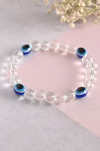 Unisex evil eyetransparent beaded elasticated bracelet