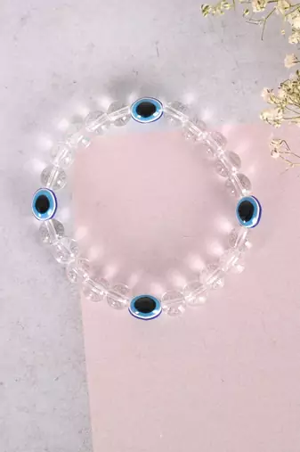 Unisex evil eyetransparent beaded elasticated bracelet