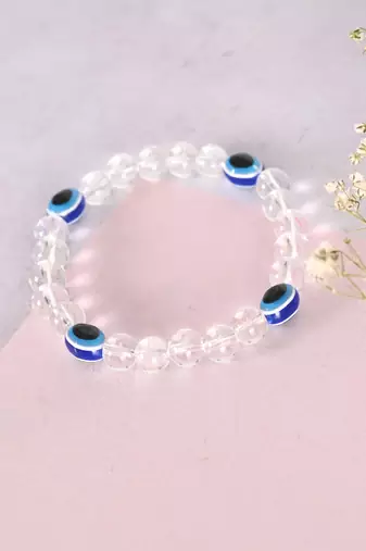 Unisex evil eyetransparent beaded elasticated bracelet