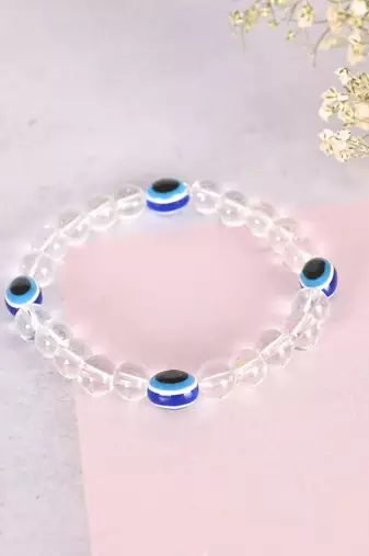 Unisex evil eyetransparent beaded elasticated bracelet