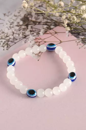 Unisex  white marbel crystal elasticated bracelet