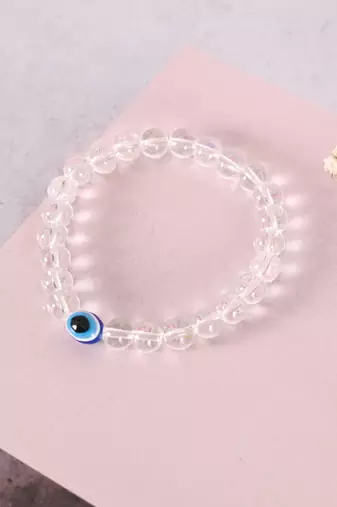 Unisex transparent beaded elasticated bracelet