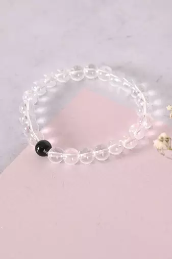 Unisex transparent beaded elasticated bracelet