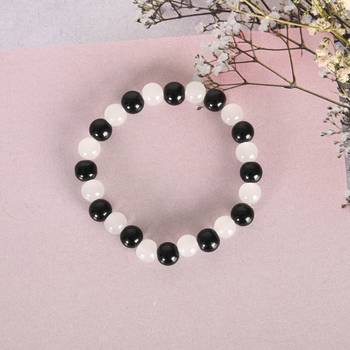 Unisex white marble crystal beaded elasticated bracelet 1