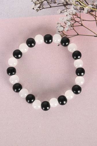 Unisex white marble crystal beaded elasticated bracelet
