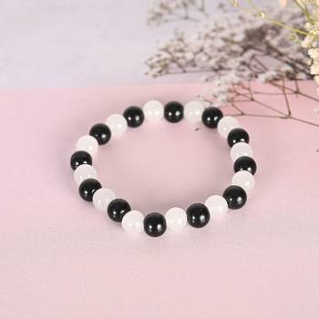 Unisex white marble crystal beaded elasticated bracelet 2