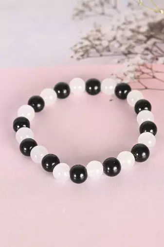 Unisex white marble crystal beaded elasticated bracelet