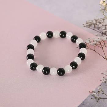 Unisex white marble crystal beaded elasticated bracelet 3
