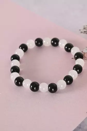 Unisex white marble crystal beaded elasticated bracelet