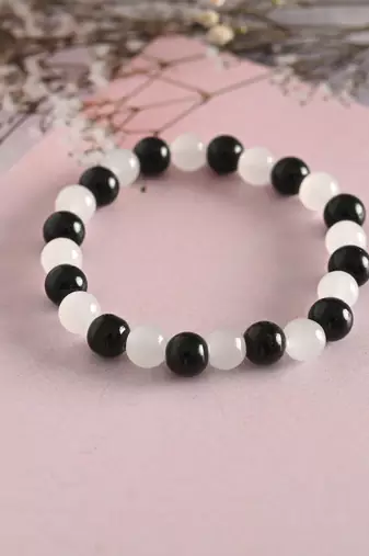 Unisex white marble crystal beaded elasticated bracelet