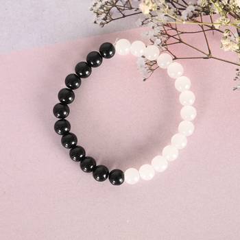 Unisex black & white marbel crystal elasticated bracelet 1