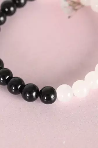 Unisex black & white marbel crystal elasticated bracelet