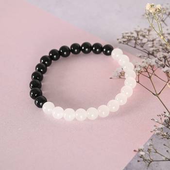 Unisex black & white marbel crystal elasticated bracelet 4