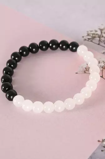 Unisex black & white marbel crystal elasticated bracelet