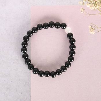 Unisex black marble crystal beaded elasticated bracelet 1